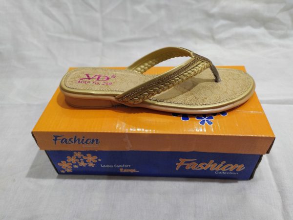 Women Ladies Golden Flat Sandal - Image 3