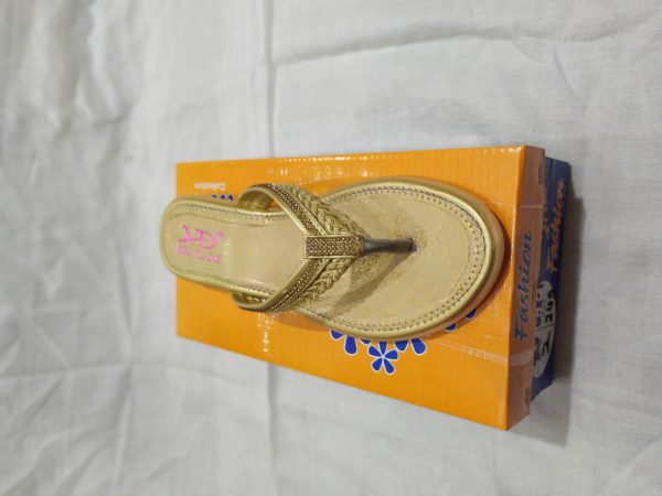 Women Ladies Golden Flat Sandal - Image 4